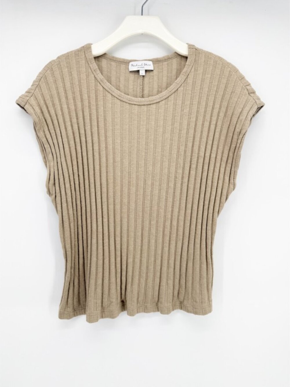 Michael Stars Jinny Power Shoulder Top in Tan L - Picture 6 of 11